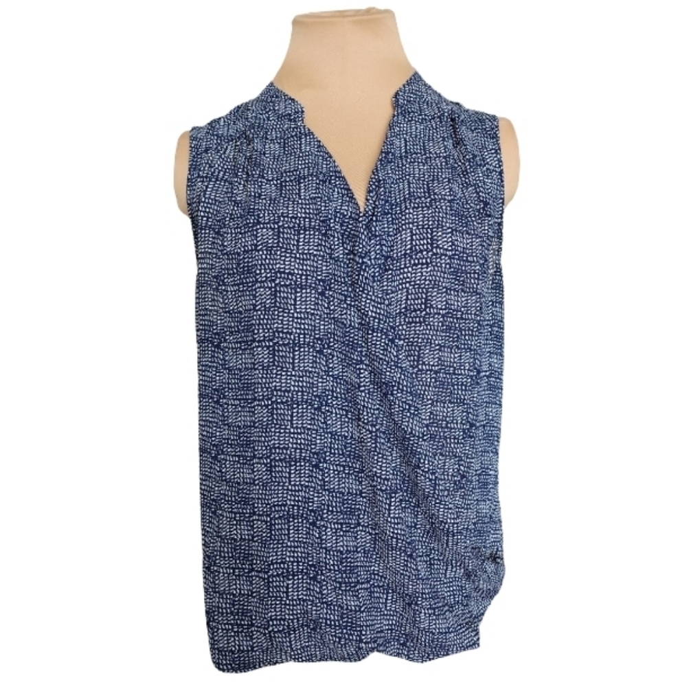 New York & Company Women's Small Blue Print Wrap‎ Blouse